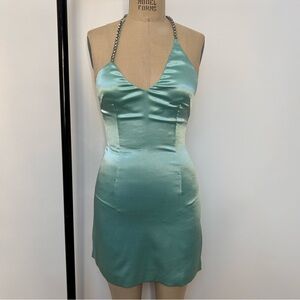 Elegant Halter Satin Dress in Teal